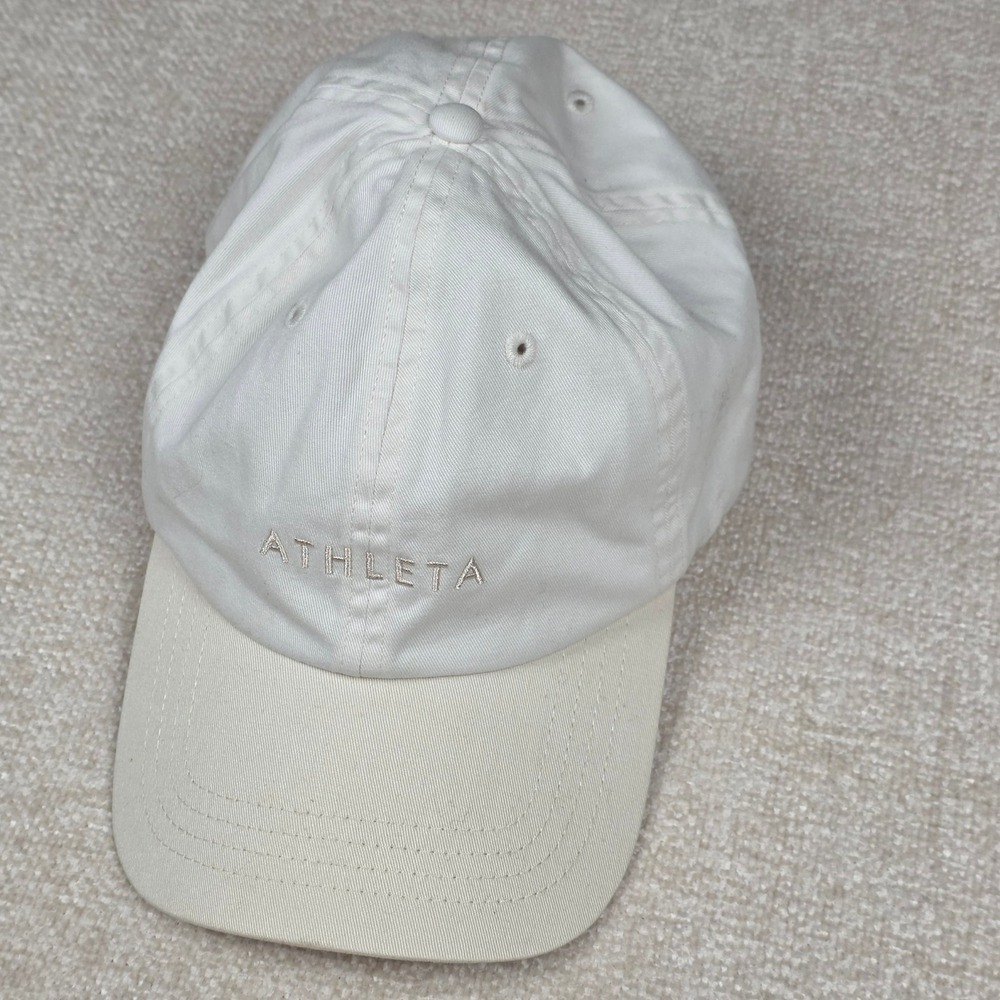Athleta White Cotton Twill Adjustable Baseball Cap Hat One Size OS Embroidery